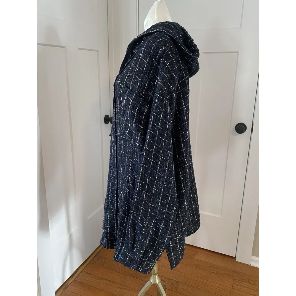 faith connexion Tweed Oversized Hooded Shirt Jacket Metalic Sequence M
